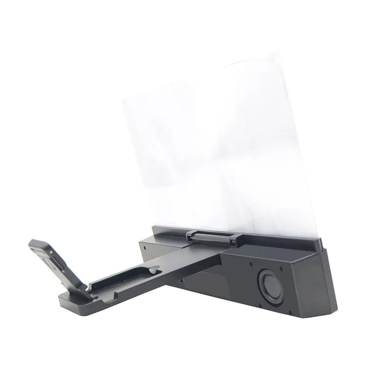 12-inch mobile phone screen amplifier with Bluetooth audio and ABS housing shown with smartphone