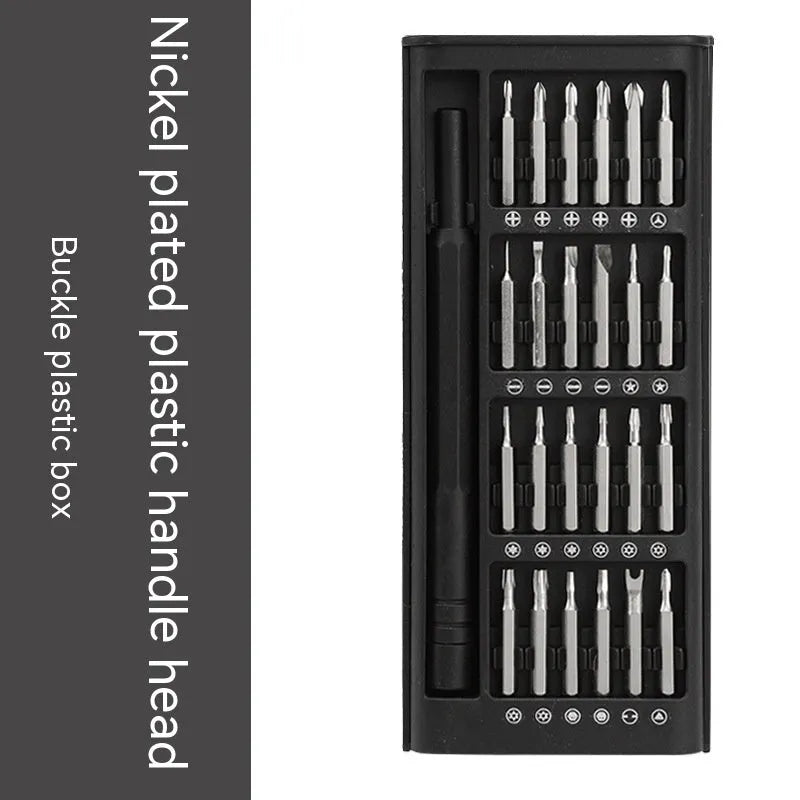 24 in 1 magnetic precision screwdriver set with aluminium handle, 125mm shaft, and 24 bits stored inside.