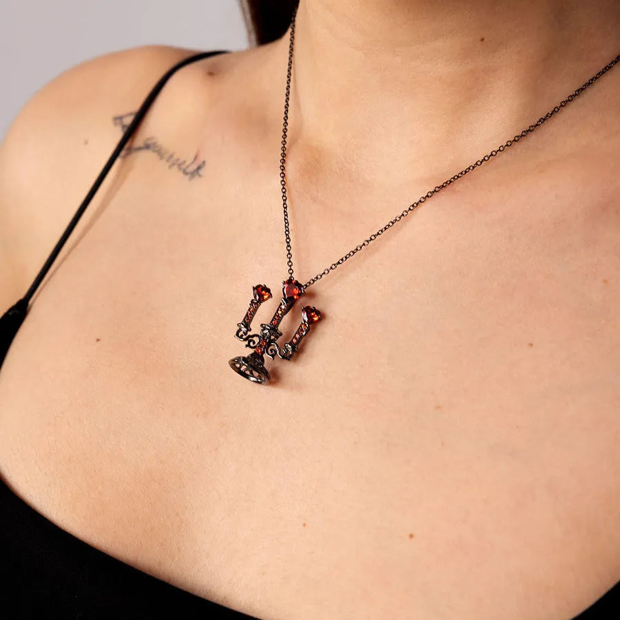 Women's retro candlestick clavicle chain necklace with gothic cross design in zinc alloy