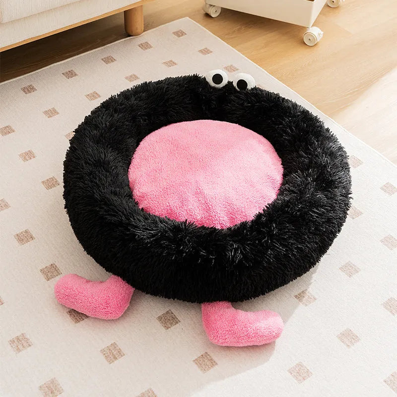 Elf Briquettes plush pet bed with raised sides in blue colour, suitable for small to medium dogs or cats