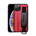 Brown imitation leather iPhone case with wrist strap and bracket in wallet style