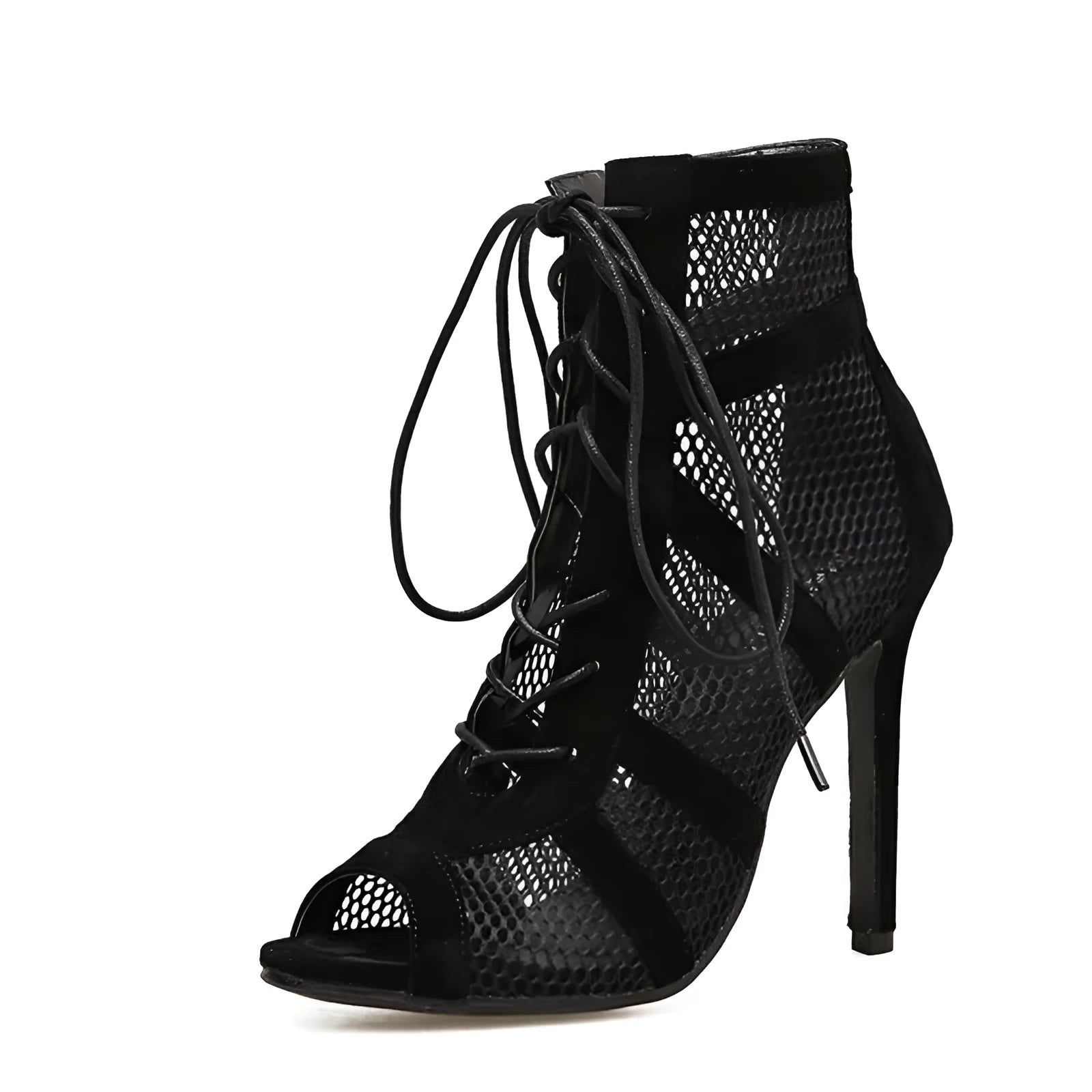 Black suede women's lace-up high heel shoes with an 11.5cm heel.