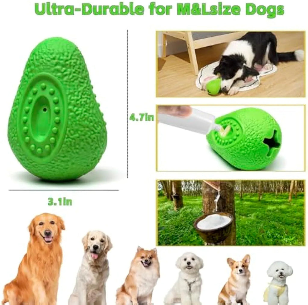 Green avocado-shaped rubber dog chew toy for aggressive chewers
