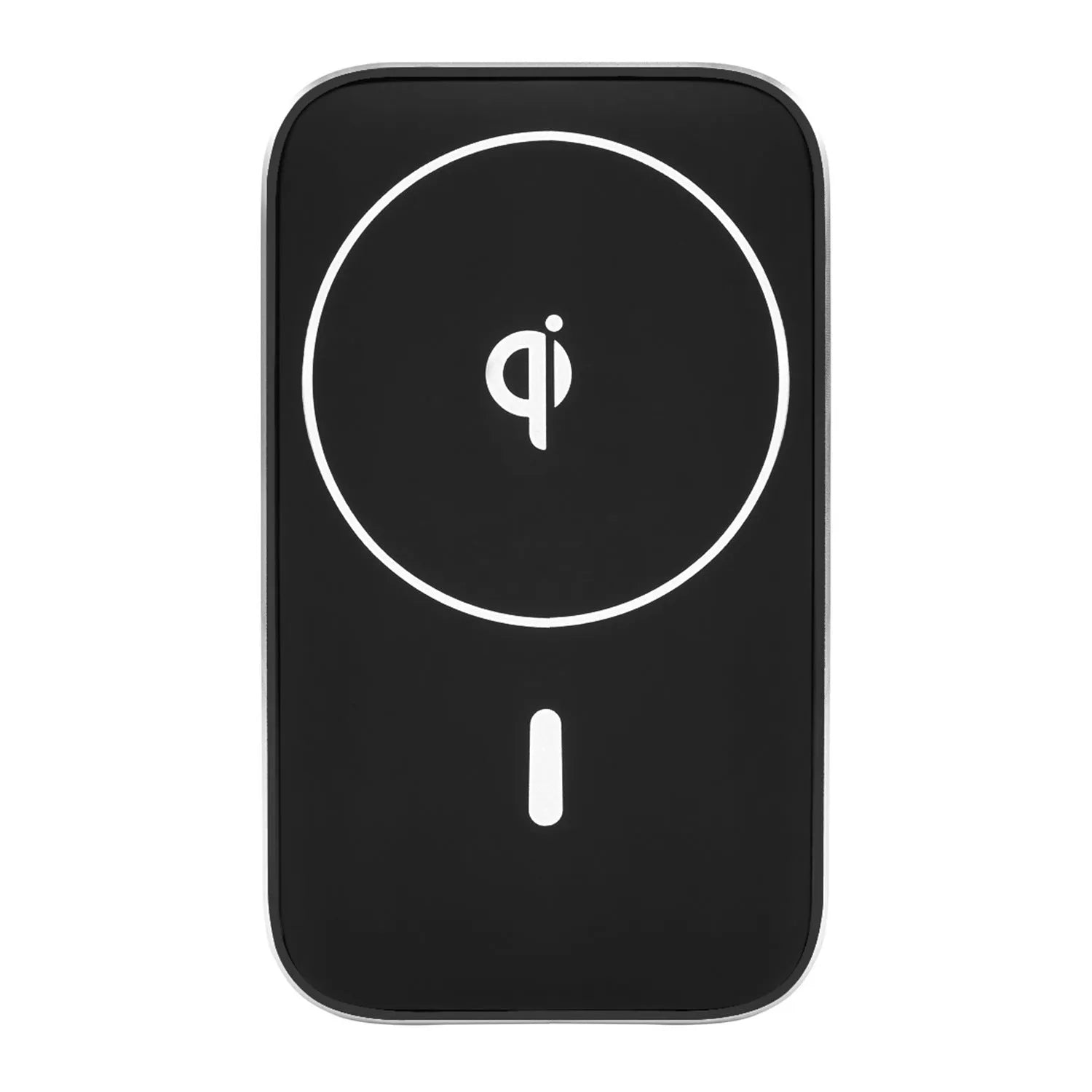 Black M6 magnetic car wireless charger mounted on vehicle dashboard with phone attached