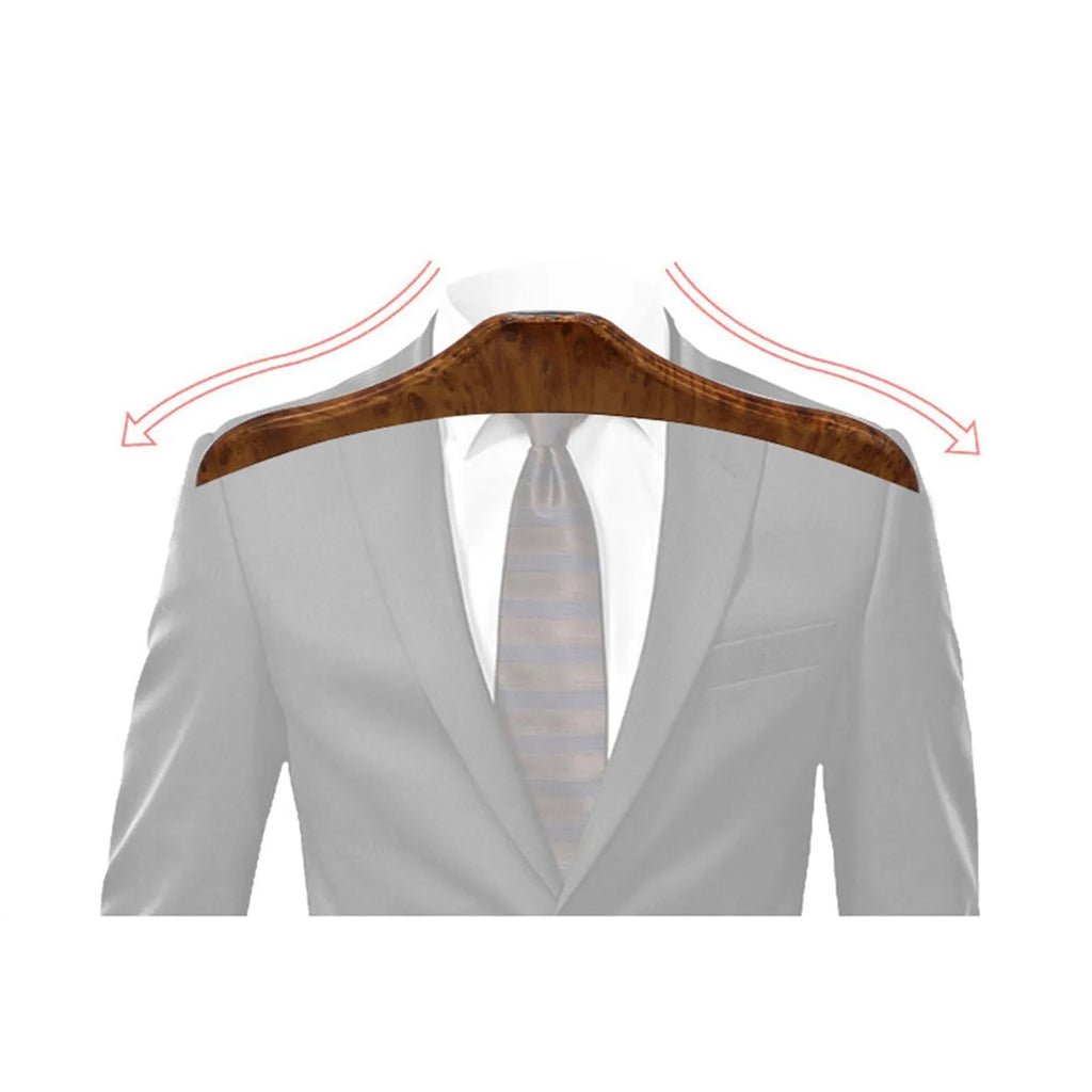Wood yellow stainless steel car mounted clothes hanger holding a suit jacket on a car seat