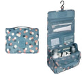 Polyester hanging wash bag in blue, 24x19x10cm, with handle for travel