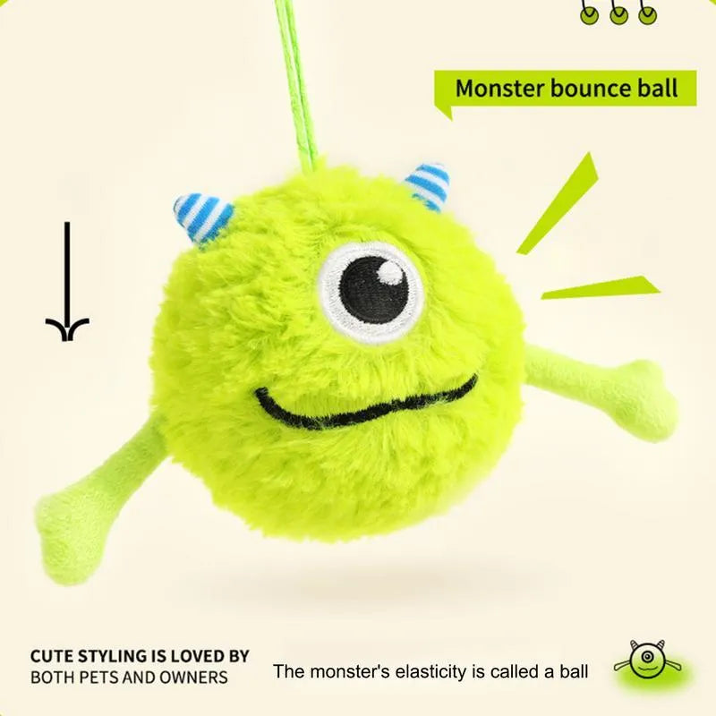 Green interactive dog toy ball with plush exterior and sound activation feature