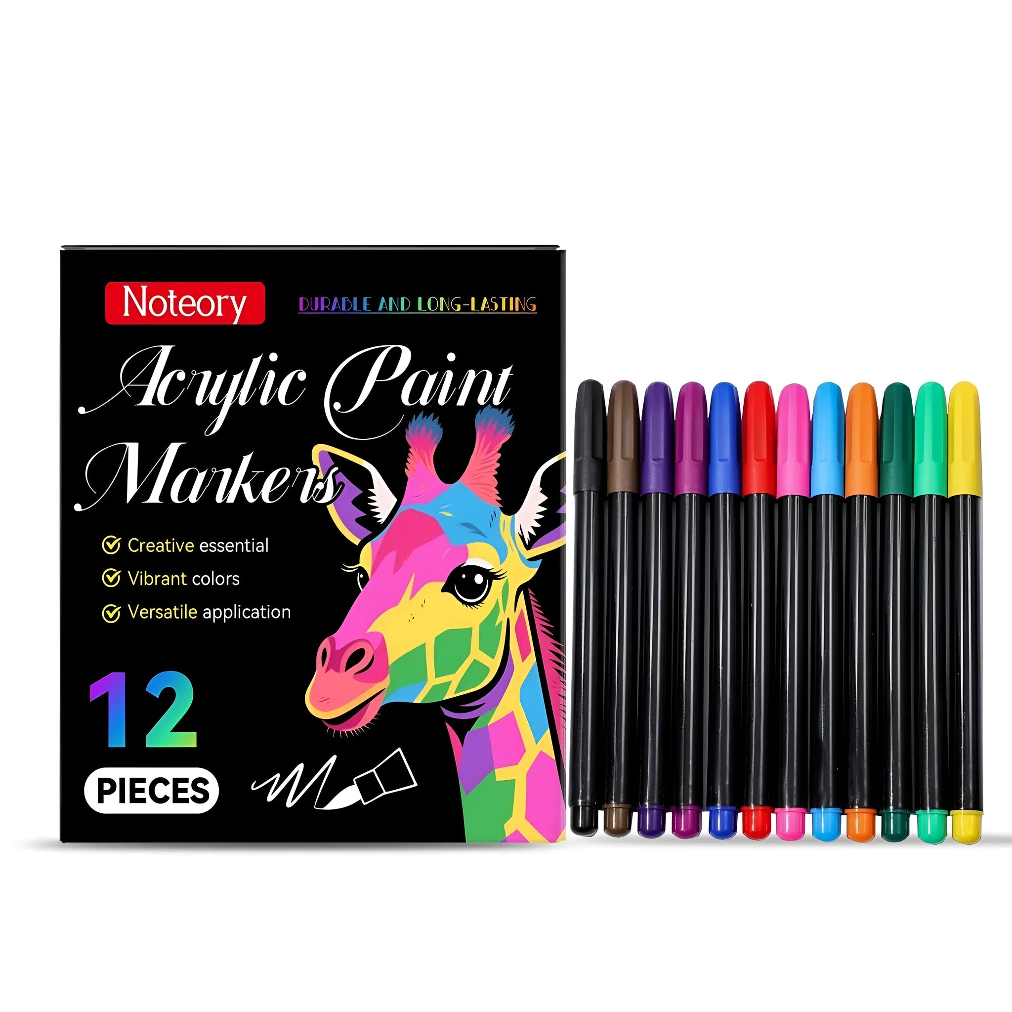 Set of 12 acrylic paint markers in assorted colours for art and craft projects