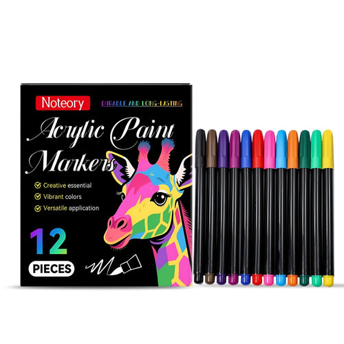 Set of 12 acrylic paint markers in assorted colours for art and craft projects
