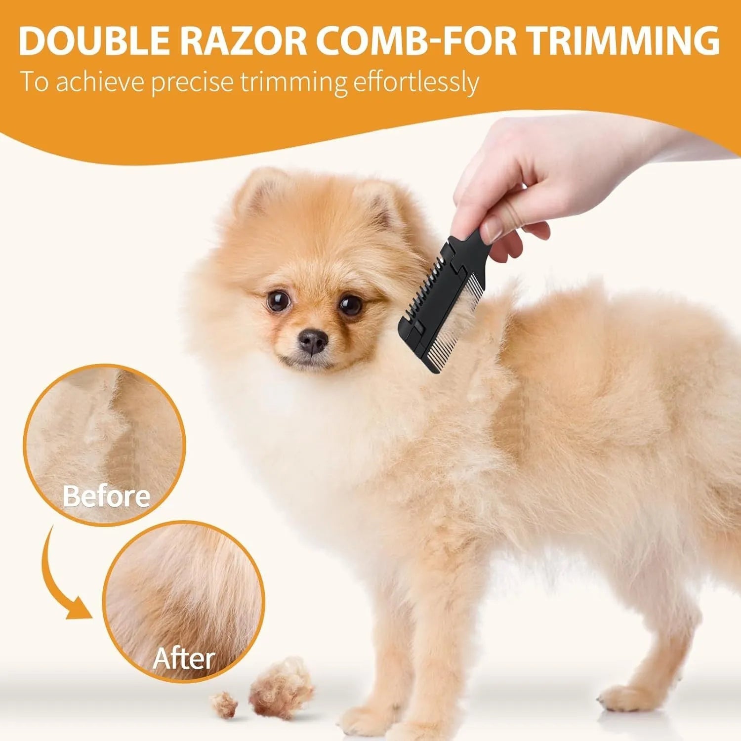 Pet razor comb for dogs and cats with ten spare blades on a white background.