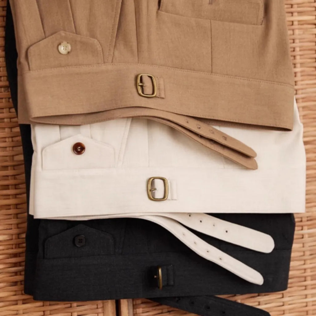 Men's slim fit business trousers in dark grey, light brown or light apricot with straight leg design