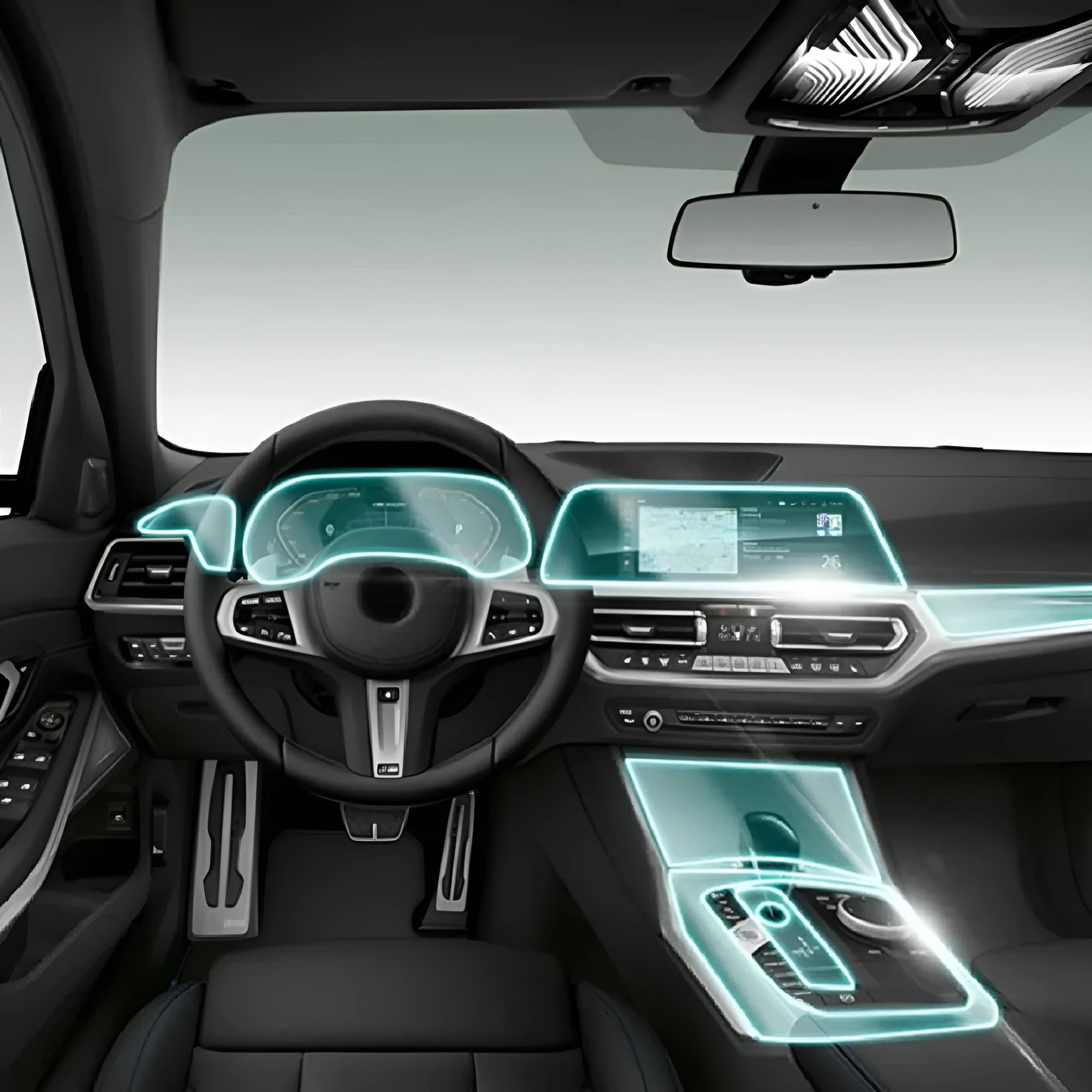 BMW 3 Series interior protective film kit with transparent TPU material for central control protection