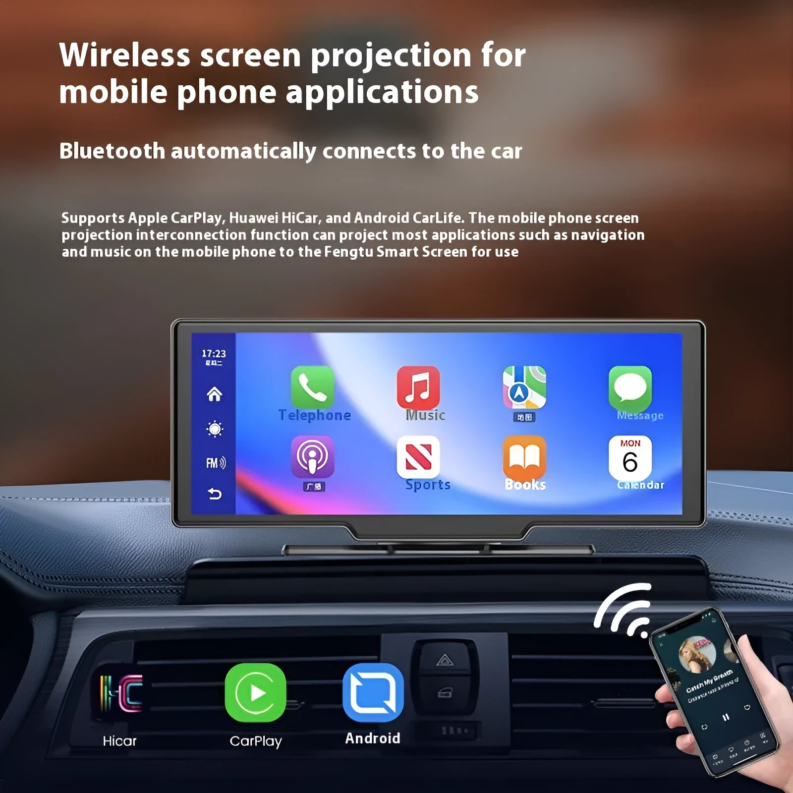 10 inch car smart screen with Apple CarPlay, dual recording cameras, and touch screen display