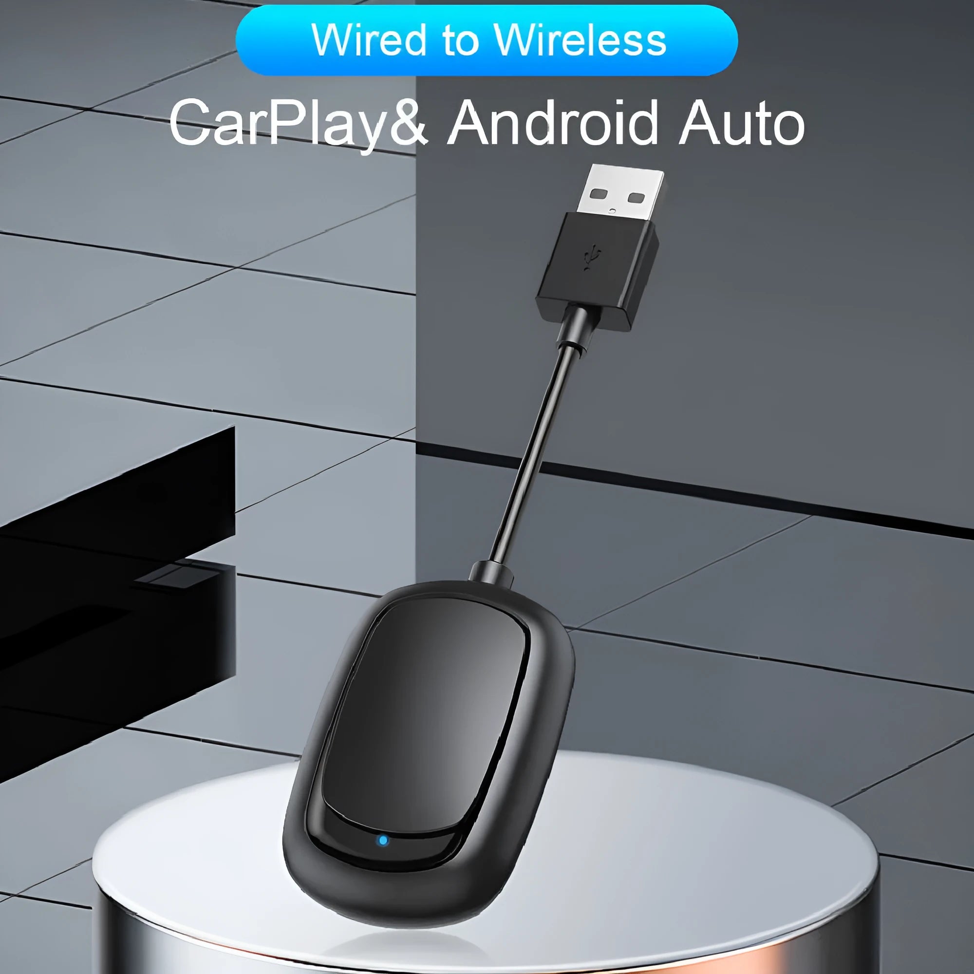 Wireless CarPlay Android Auto 2-in-1 interconnection box with USB connector and ABS plastic enclosure