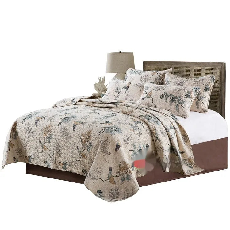 Quilted cotton bed cover set with printed pattern for 1.5-1.8 metre bed