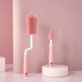 Silicone baby bottle brush set with straw cleaning brush in blue, pink, yellow colours