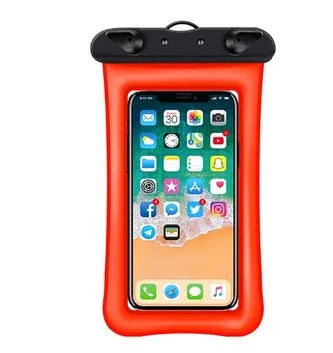 Orange waterproof phone pouch with double airbag seal and 45cm carrying rope
