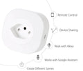 White Wi-Fi smart socket plug with EU style pins on a wooden table