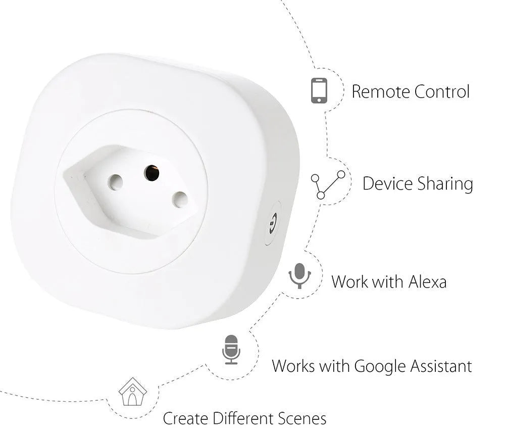 White Wi-Fi smart socket plug with EU style pins on a wooden table