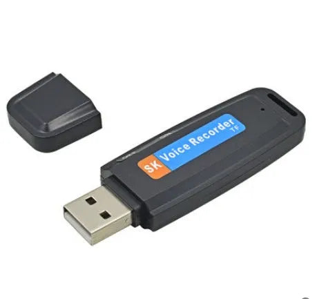 Black and white SK-001 SK-868 creative USB flash drive with voice function showing size scale.