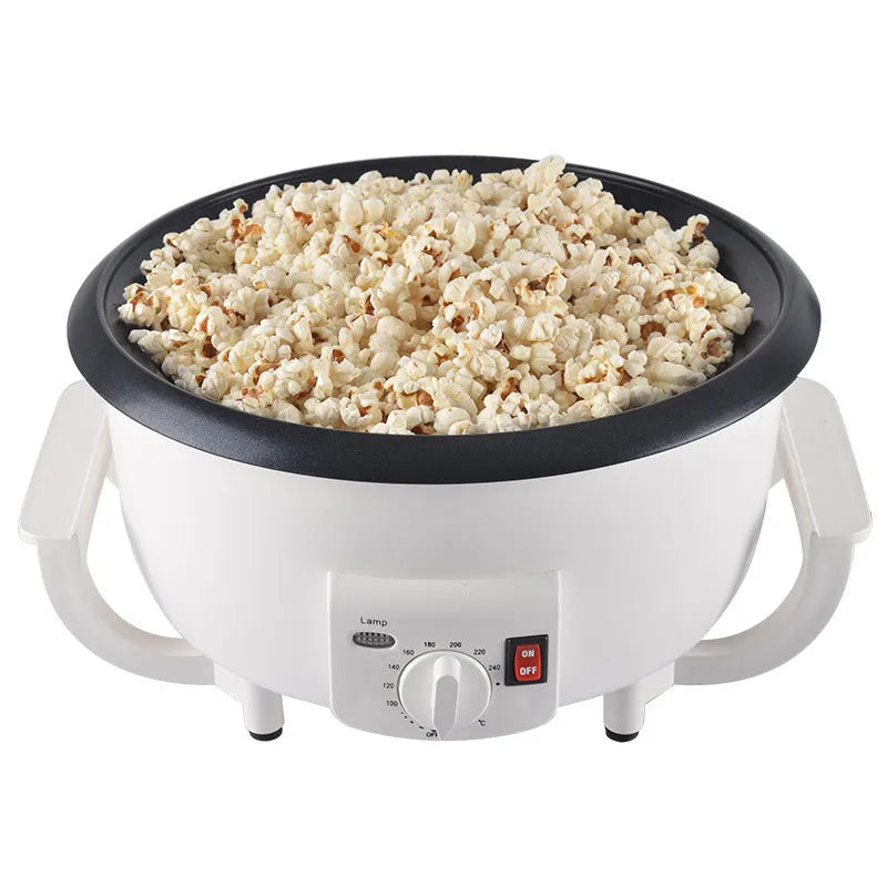 White oblate coffee roasting machine with 750g capacity and 225mm base diameter