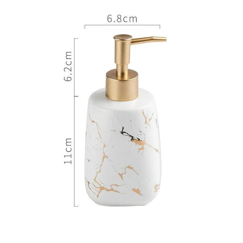 Ceramic bathroom wash set in black, blue, or white with a smooth porcelain finish and light luxury decal styling.
