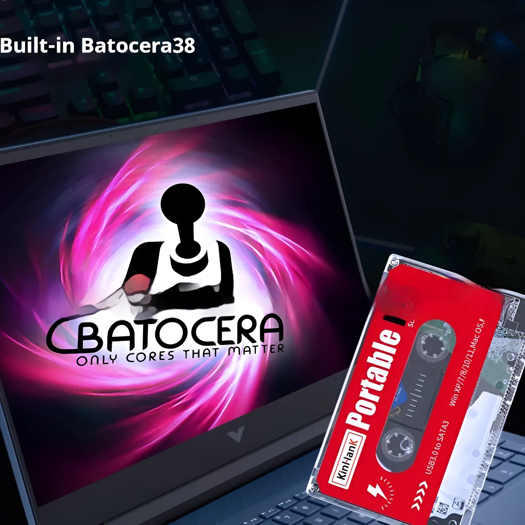2TB external mechanical hard drive with USB cable and protective storage box