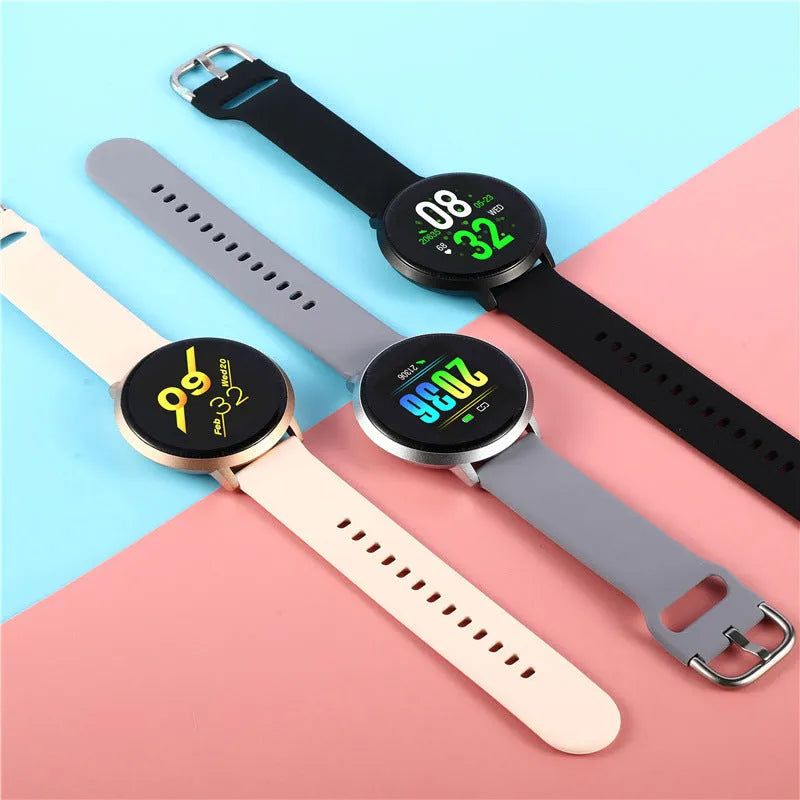 Ultra-thin waterproof smart health bracelet with touch screen display on silicone wrist strap