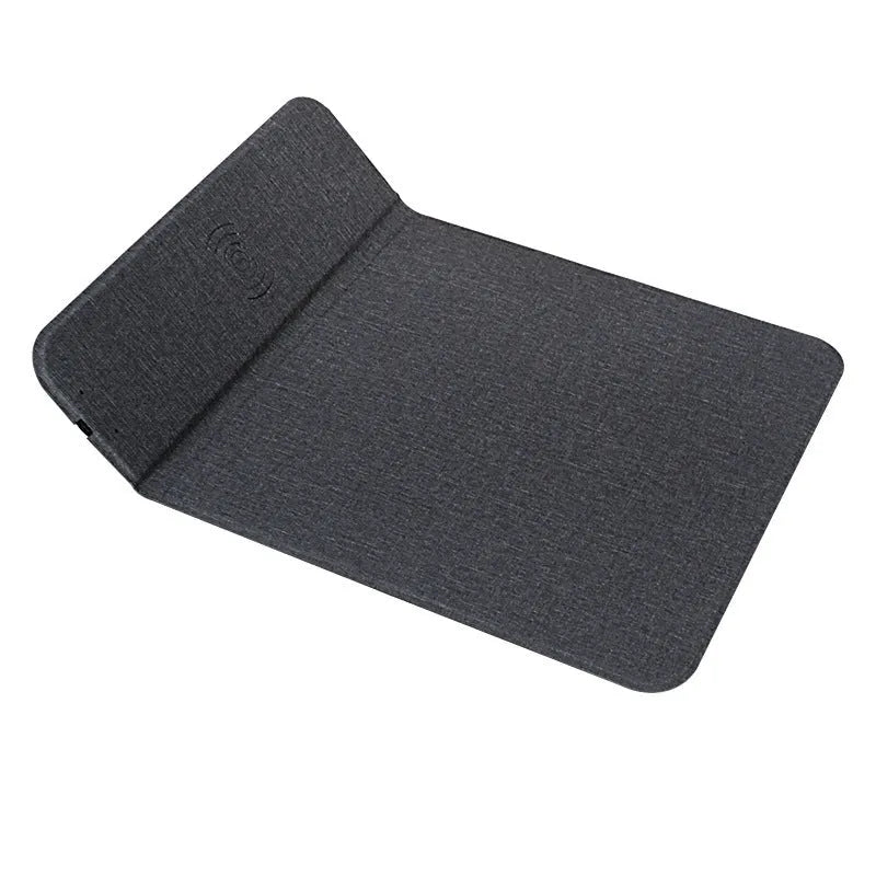 Foldable cloth wireless charging phone holder showing smartphone in charging position at adjustable angle