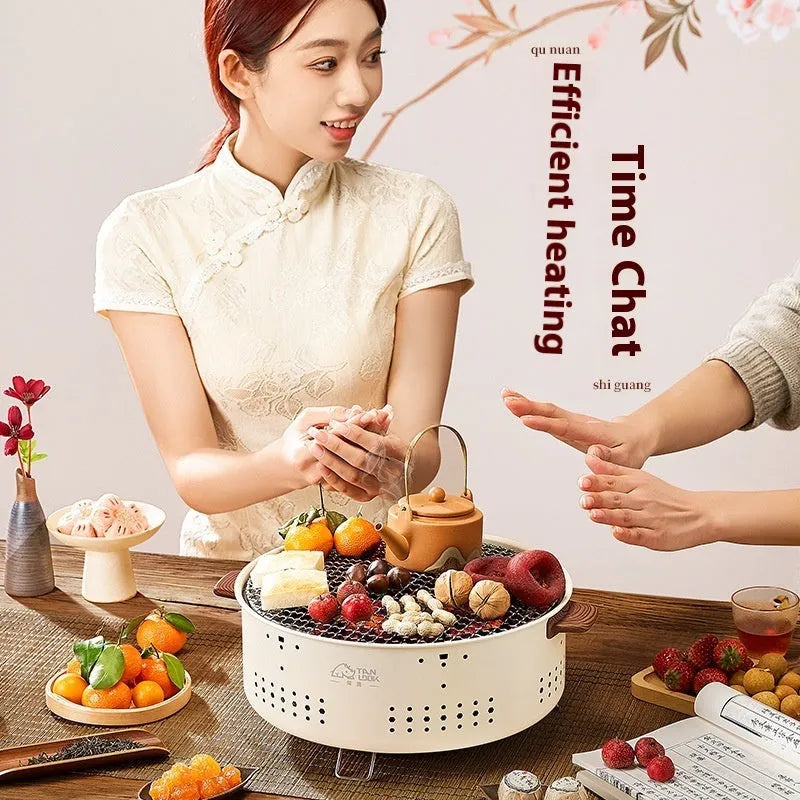 Portable indoor charcoal stove with grill rack disk for tea cooking and baking
