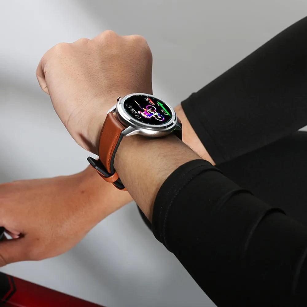 LEMFO LF26 smart bracelet with 1.3-inch screen in Brown Black colour on a wrist.