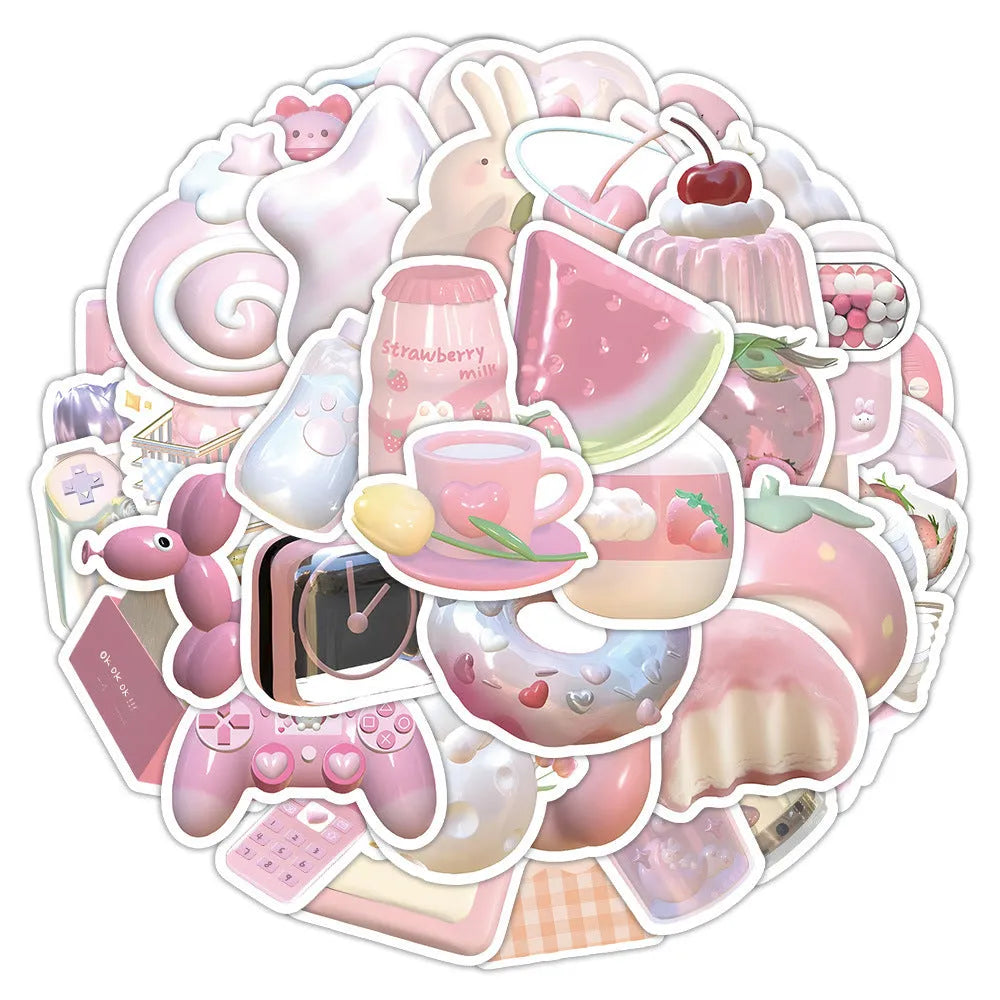 Pack of pink girl heart 3D decorative stickers showing two pattern styles, 63 pieces.