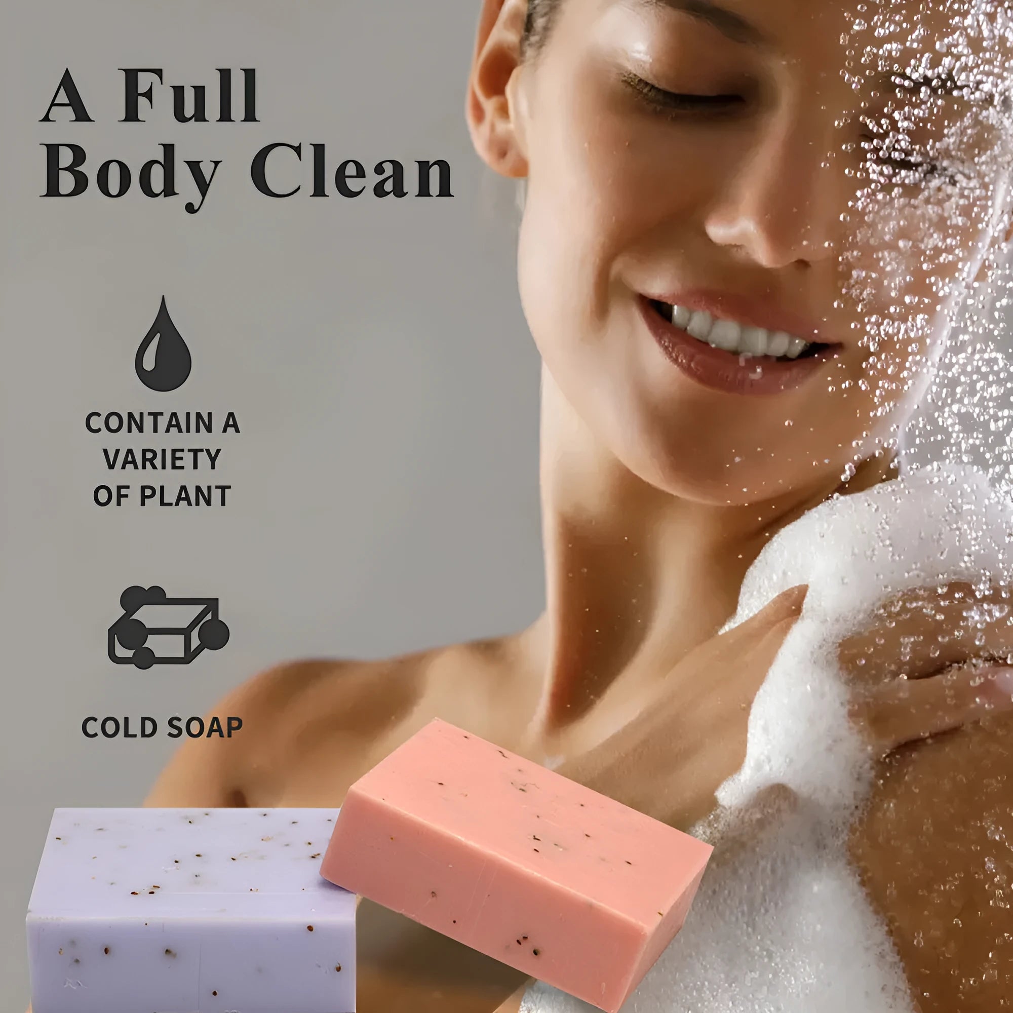 100g frosted bar of essential oil soap in coconut, green tea, lavender, or rose scent