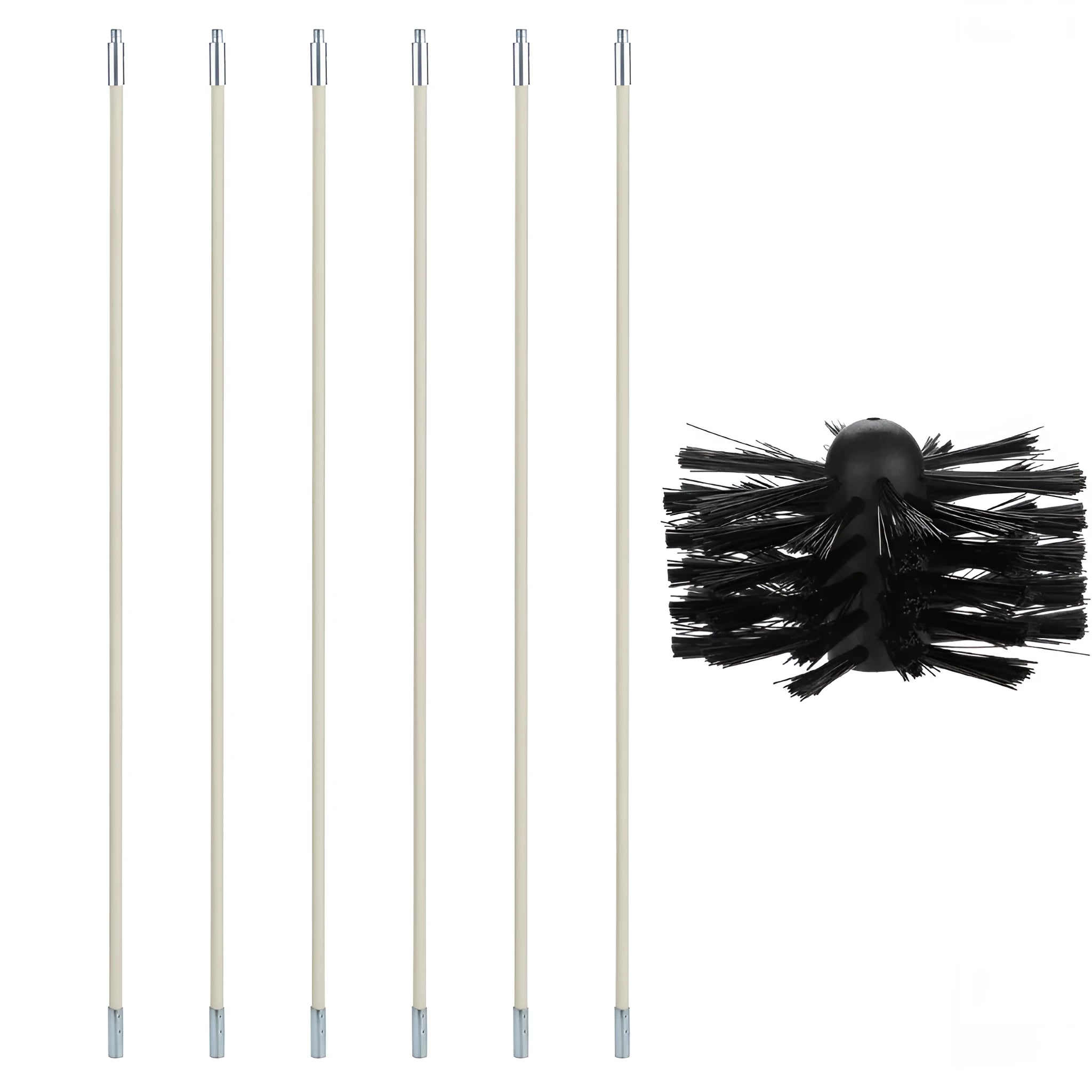 Flexible chimney cleaning brush with nylon bristles for dryer vents and range hood ducts
