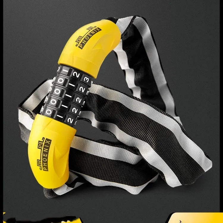 95cm black and yellow zinc alloy mountain bike chain lock with anti hydraulic shear design
