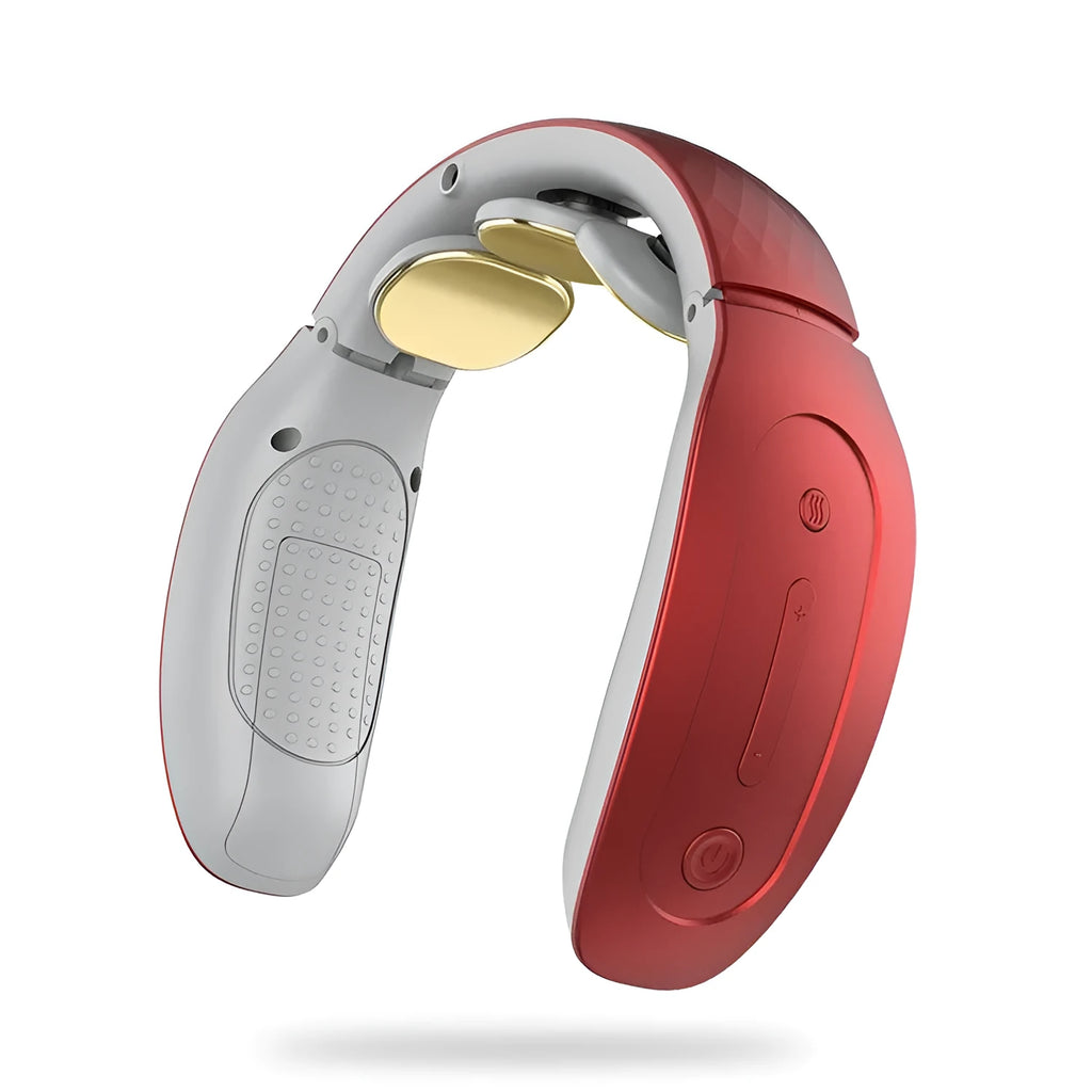 Red and white intelligent cervical massager with battery and multiple massage modes for neck and body relief