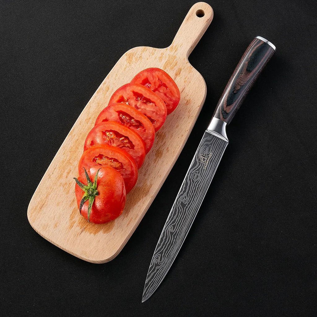 7CR17 Damascus steel chef knife with colour steel handle, 18cm blade