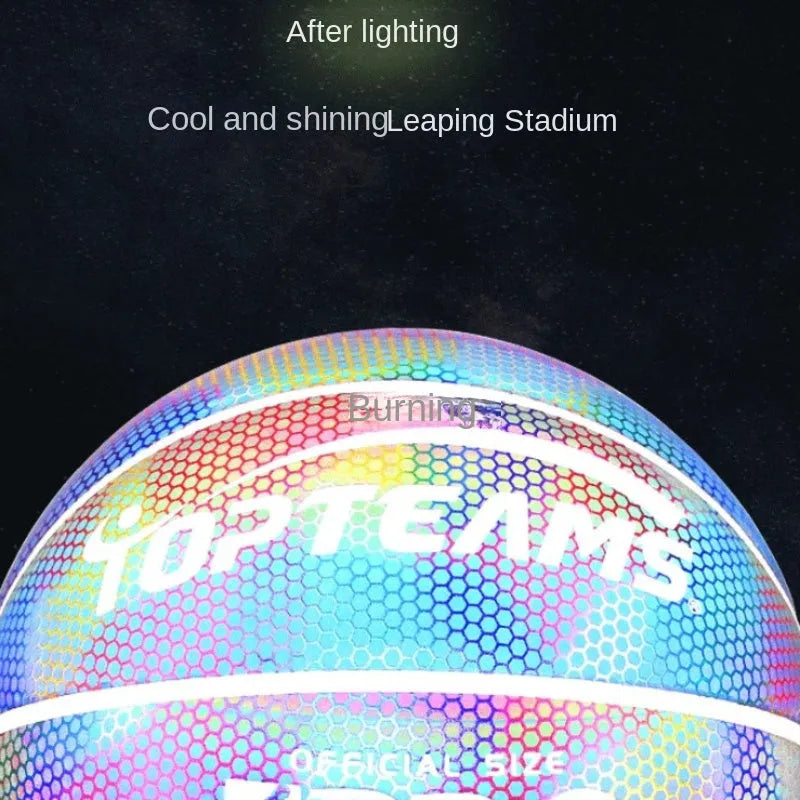 Holographic reflective basketball size 7 with fluorescent finish for night games