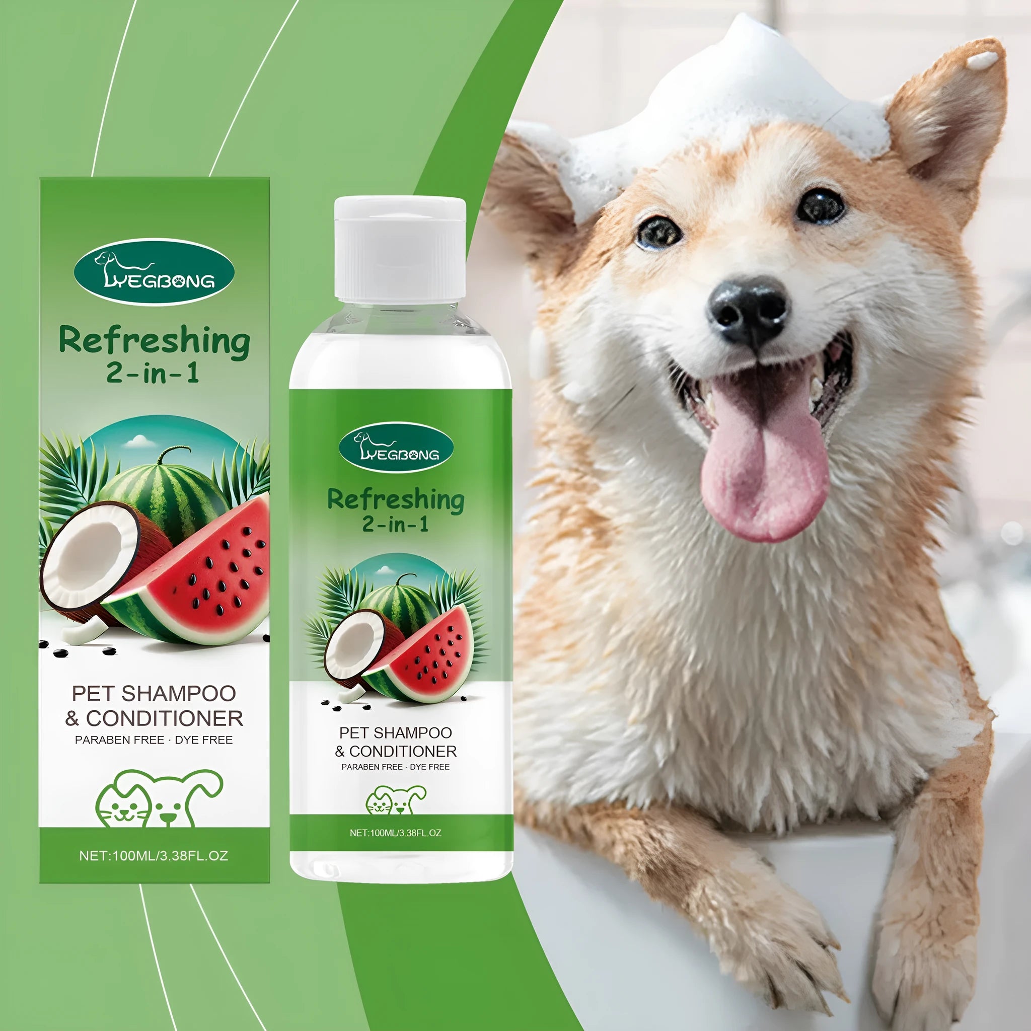 100ml bottle of pet 2-in-1 shampoo and fragrance shower gel for dogs and cats.