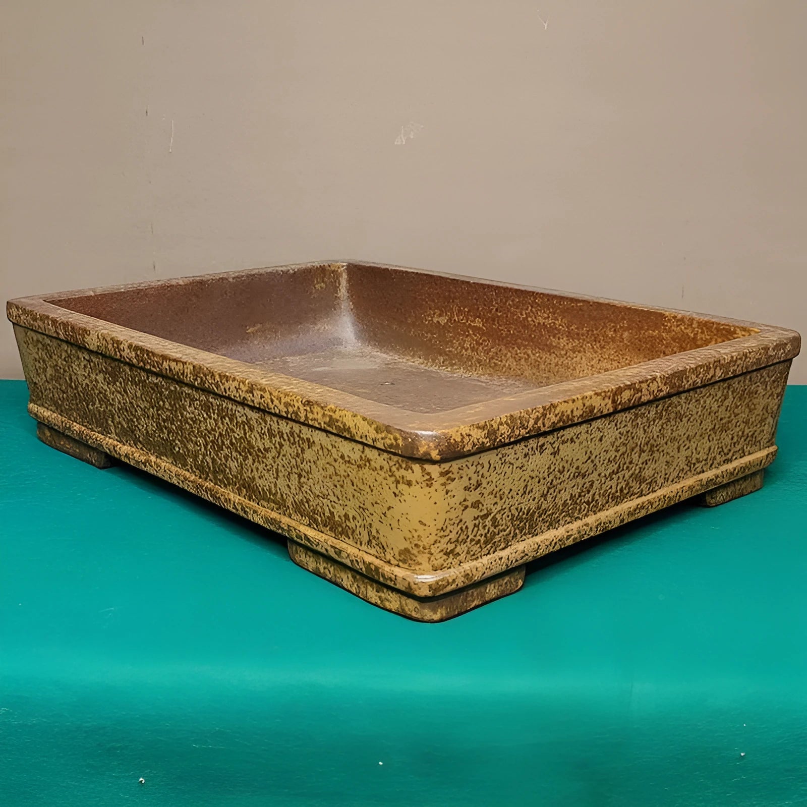Rectangular Yixing purple clay flower pot with straight sides and shallow design