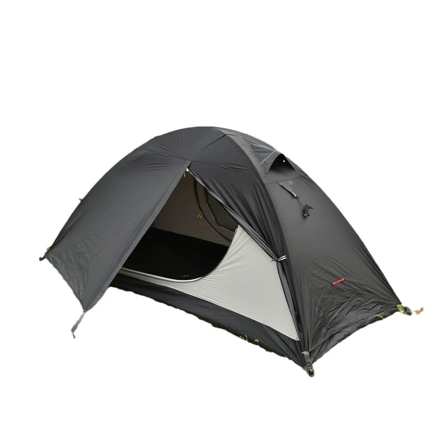 Single person camping tent with aluminium poles in red colour showing double layer construction