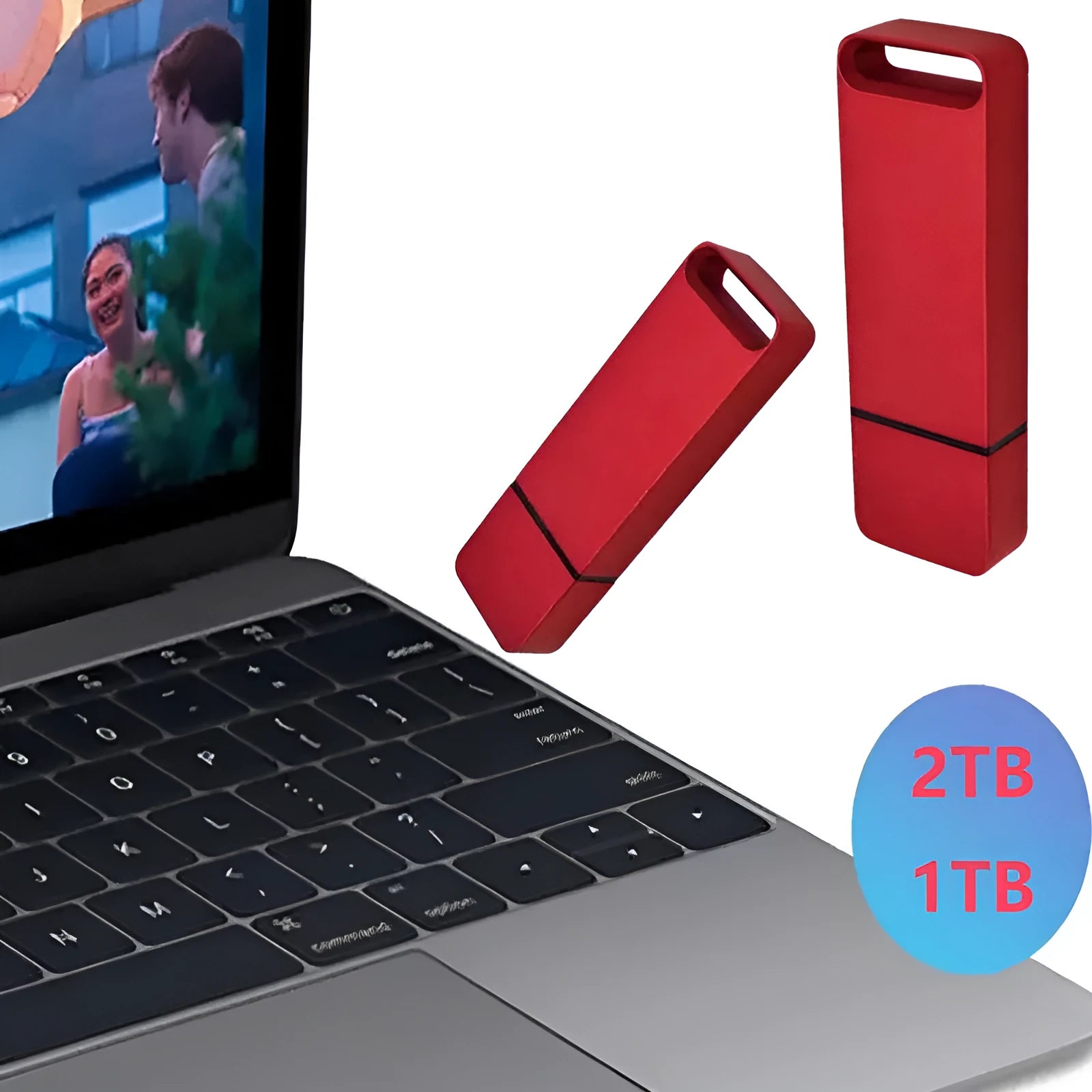 Customisable metal high-capacity USB flash drive in black, red, or silver.