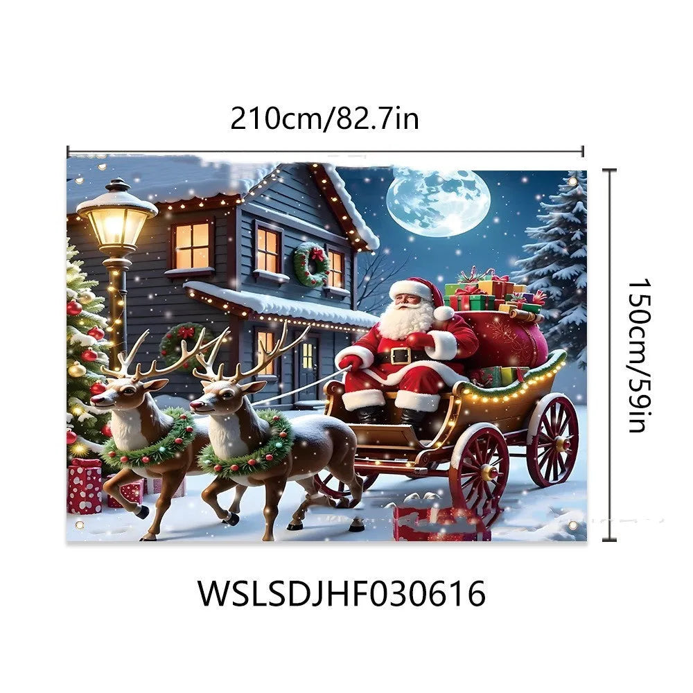 Santa Claus Christmas banner measuring 210 by 150 cm made from polyester fabric