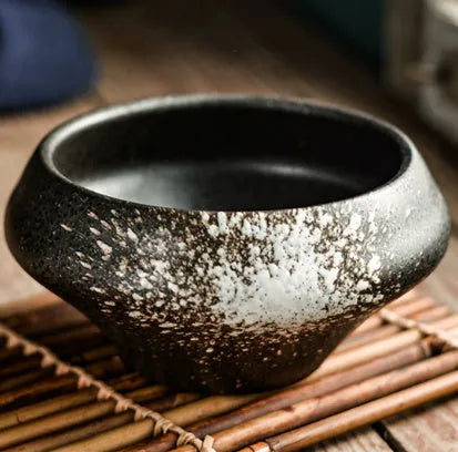Japanese ceramic tall soup bowl with underglaze decoration in stone conch bowl pattern