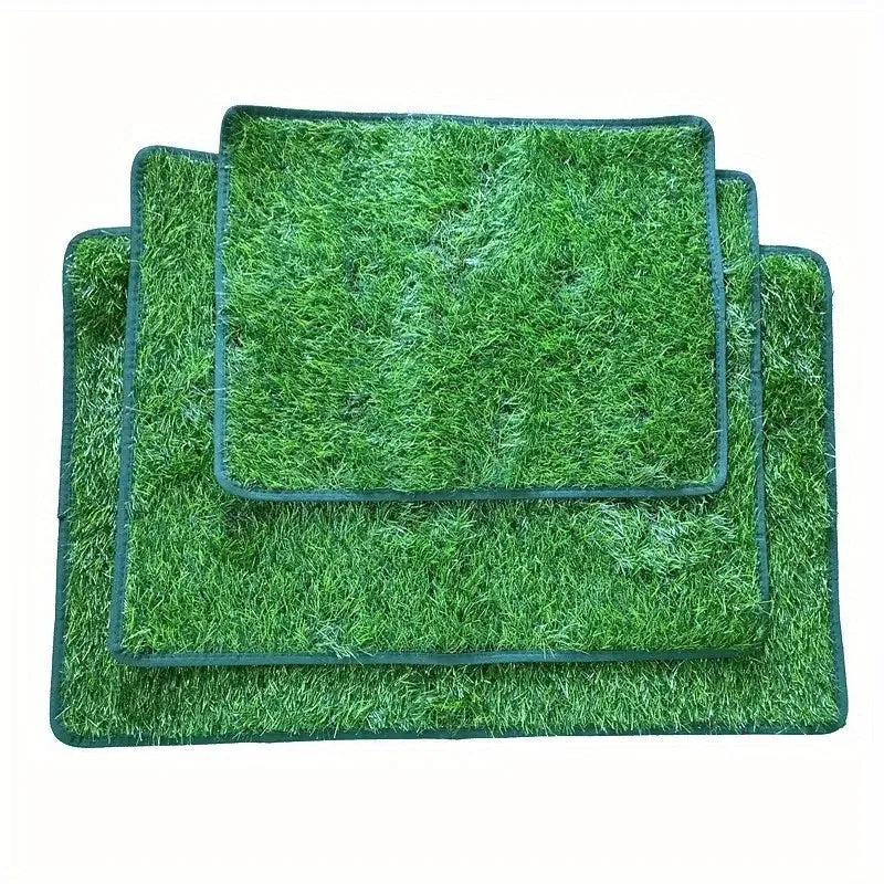 Green artificial grass dog toilet training mat showing realistic turf texture for pet familiarity