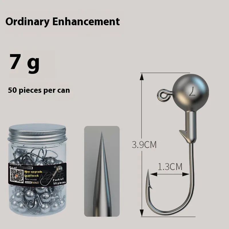 Pack of 50 steel fishing jig hooks with lead heads for bottom fishing applications