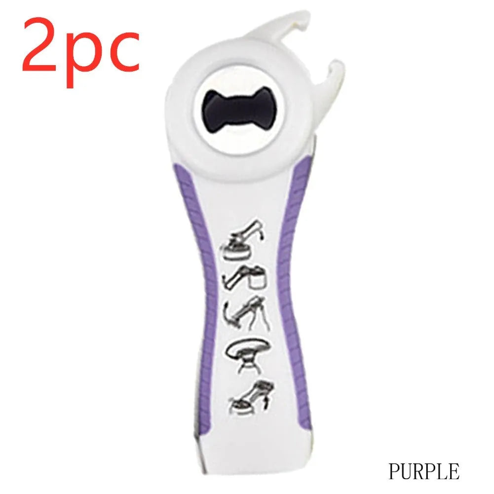 5 in 1 stainless steel can opener and bottle opener, 14.5 cm, with PP handle in black, green, purple, or white