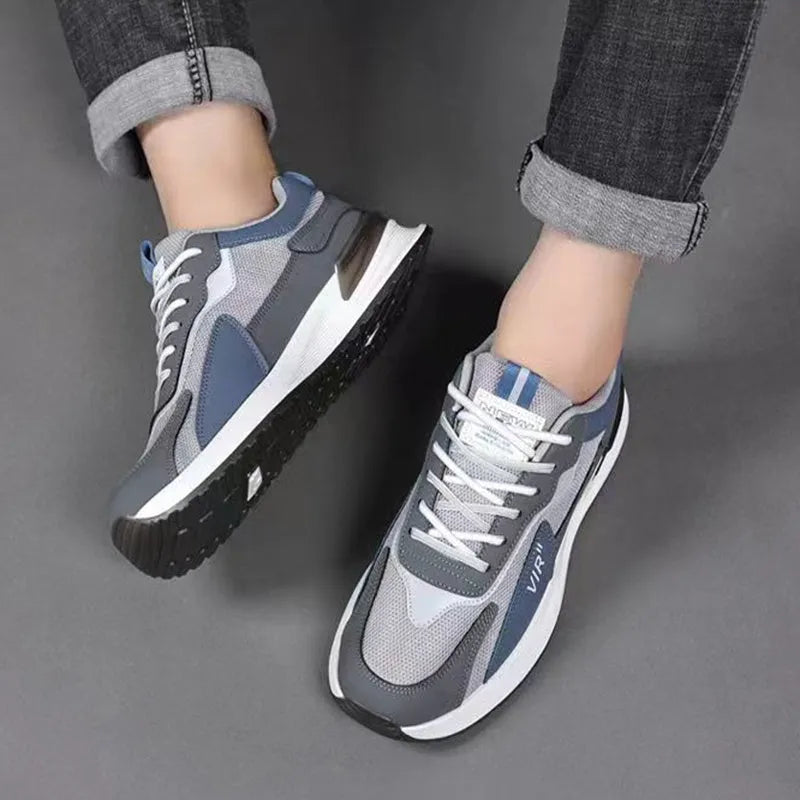 Men's colour block mesh lace-up sneakers with injection-moulded soles in black, grey or white