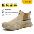 Steel toe cap high-top welding work shoes with front lace-up closure and mid-top design