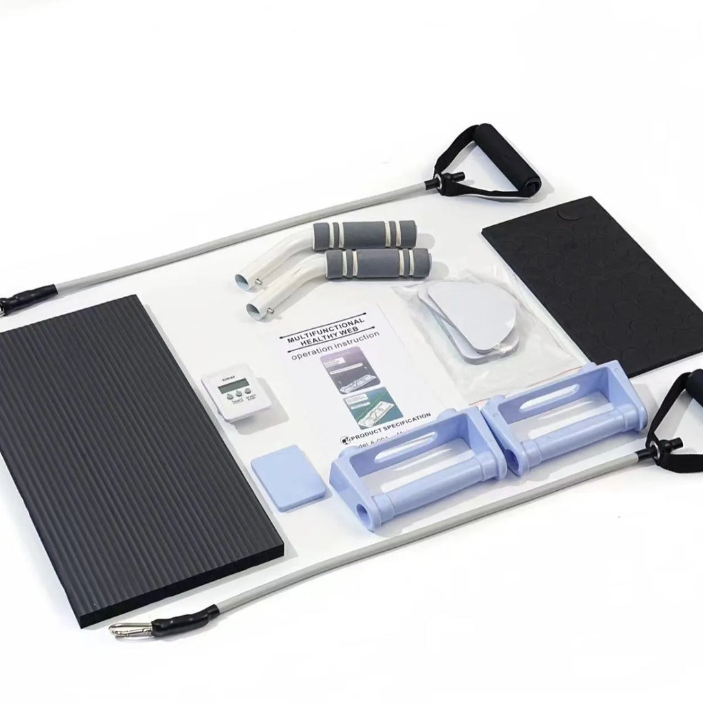 Purple, black, and pink portable foldable PP plastic fitness belly panel for core exercises.